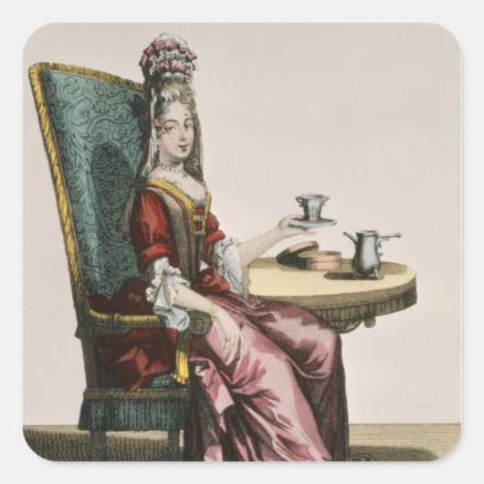 Lady take Coffee, fashion plate, c.1695 (engravi Quadratischer Aufkleber (Vorderseite)