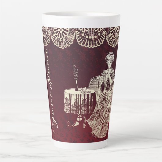 Lady trinkt Tee Milchtasse (Vorderseite)