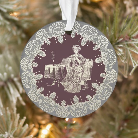 Lady trinkt Tee Ornament (Baum)
