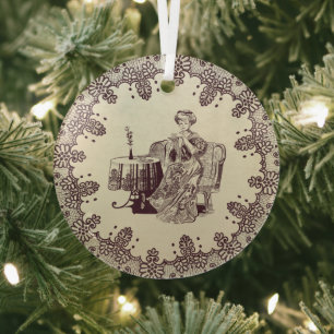 Lady trinkt Tee  Ornament Aus Glas