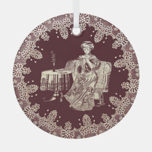 Lady trinkt Tee  Ornament Aus Glas