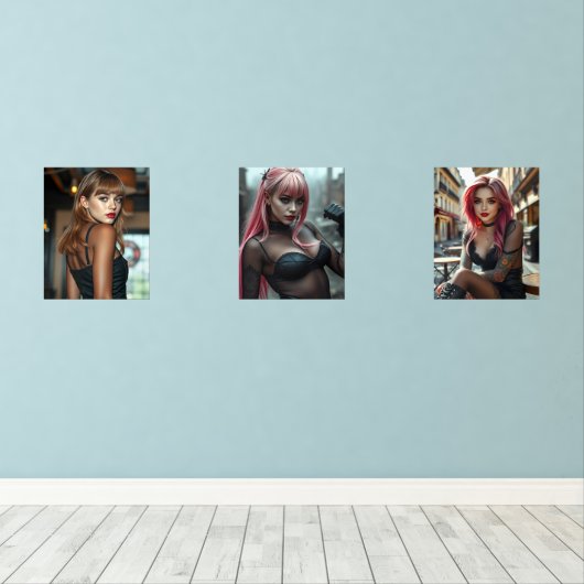 Lady Triptychon Bilderwand Sets (Holzboden)