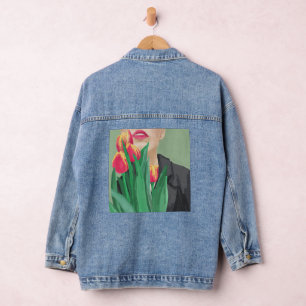 Lady & Tulip Green & Orange Modern Graphic Printed Jeansjacke