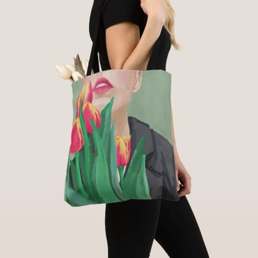 Lady & Tulip Green & Orange Modern Graphic Printed Tasche (Von Nahem)