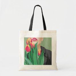 Lady & Tulip Green & Orange Modern Graphic Printed Tragetasche