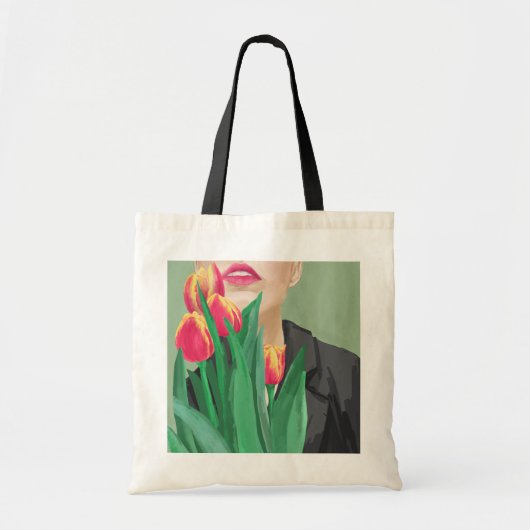 Lady & Tulip Green & Orange Modern Graphic Printed Tragetasche (Vorne)