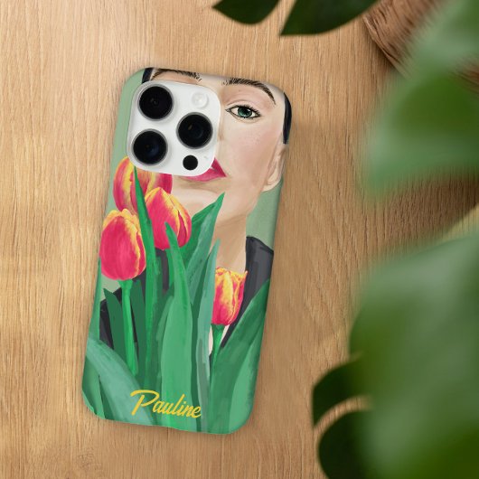 Lady & Tulip Green Orange Moderne grafische Malere Case-Mate iPhone Hülle
