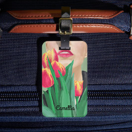 Lady & Tulip Green Orange Moderne grafische Malere Gepäckanhänger