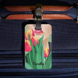 Lady & Tulip Green Orange Moderne grafische Malere Gepäckanhänger