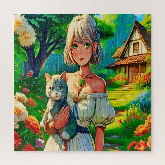 Lady und die Katze Puzzle (Vertikal)