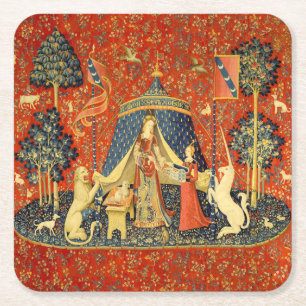 Lady und die Unicorn Mittelalterliche Tapisserie Rechteckiger Pappuntersetzer
