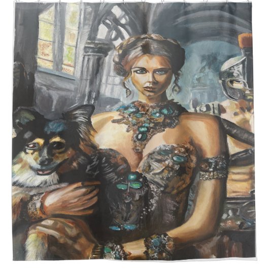 Lady und Doggie Duschvorhang (Vorderseite)