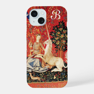LADY UND EINHORN Fantasy Blumen,Tiere Monogramm iPhone 15 Hülle