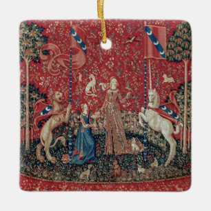 Lady und Einhorn mittelalterlicher Teppich Geschma Keramikornament