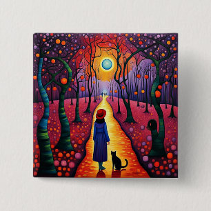 Lady und ihre Katze im Pflaumenhain Button