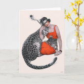Lady und Leopard Karte (Gelbe Blume)