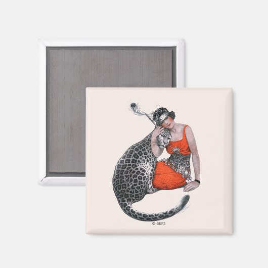 Lady und Leopard Magnet (Vorderseite/Rückseite)