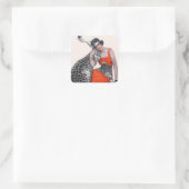 Lady und Leopard Quadratischer Aufkleber (Tasche)