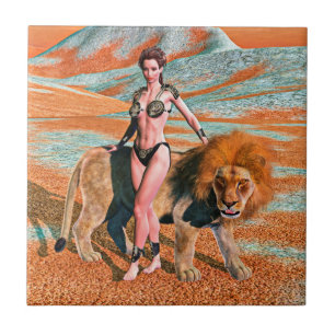 Lady und Löwe Fliese