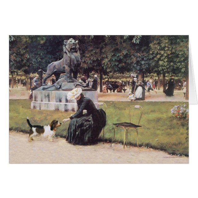 Lady und PBGV im Park (Vorderseite (Horizontal))