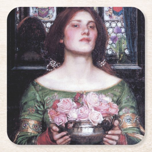 Lady und Rose, John William Waterhouse Rechteckiger Pappuntersetzer (Vorderseite)