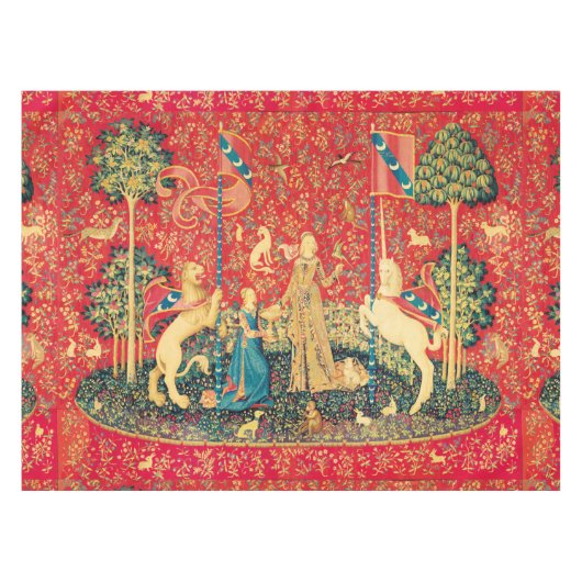 LADY UND UNICORN ,FANTASY-BLUME, TIERE, BLUMENANLA TISCHDECKE (Vorderseite (Horizontal))