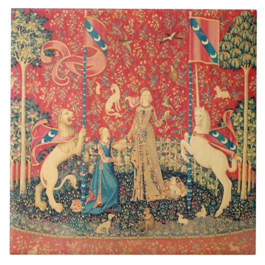 LADY UND UNICORN Fantasy Blume, Tiere Fliese (Vorderseite)