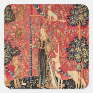 LADY UND UNICORN Fantasy Blume, Tiere Quadratischer Aufkleber