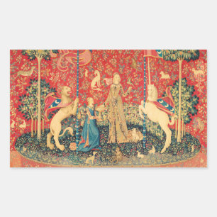 LADY UND UNICORN Fantasy Blume, Tiere Rechteckiger Aufkleber