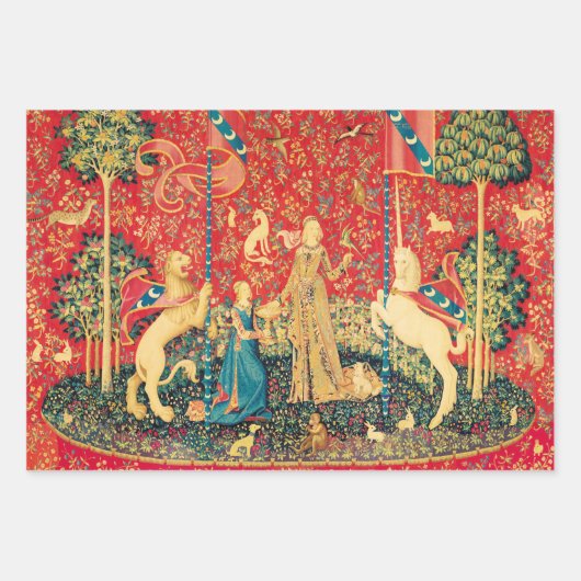 LADY UND UNICORN Lion, Blume, Tiere, mittelalterli Geschenkpapier Set (Vorderseite 2)