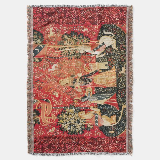 LADY UND UNICORN Lion, Fantasy-Blume, Tiere Decke (Vorderseite Vertikal)