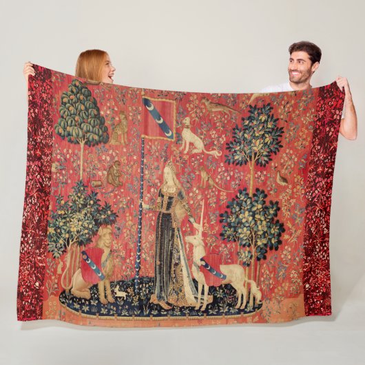 LADY UND UNICORN Lion, Fantasy-Blume, Tiere Fleecedecke (Beispiel)