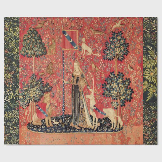 LADY UND UNICORN Lion, Fantasy-Blume, Tiere Geschenkpapier (Flach)