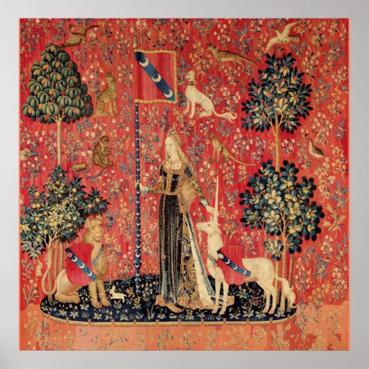 LADY UND UNICORN Lion, Fantasy-Blume, Tiere Poster (Vorne)