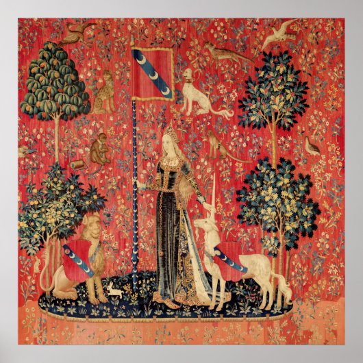 LADY UND UNICORN Lion, Fantasy-Blume, Tiere Poster (Vorne)