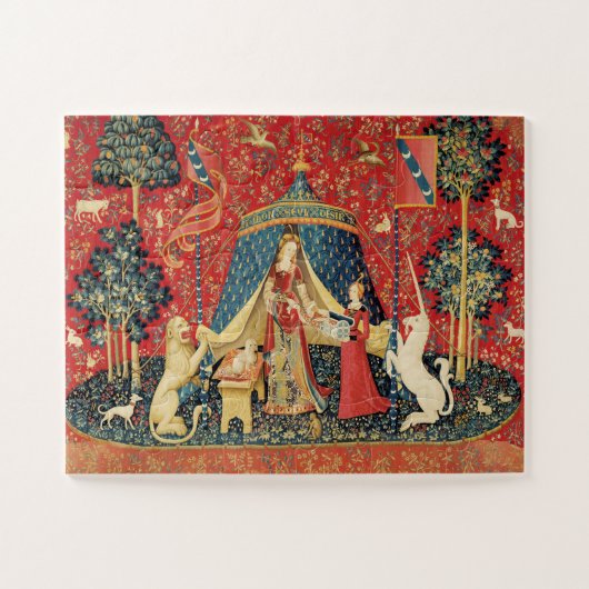 LADY UND UNICORN Lion, Fantasy-Blume, Tiere Puzzle (Horizontal)