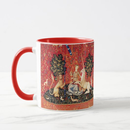 LADY UND UNICORN Lion, Fantasy-Blume, Tiere Tasse (Links)