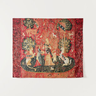 LADY UND UNICORN Lion, Fantasy-Blume, Tiere Wandteppich