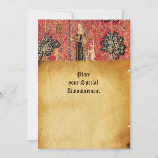 LADY UND UNICORN MONOGRAM RED WAX SIEGEL PARCHMENT EINLADUNG (Rückseite)