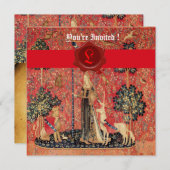 LADY UND UNICORN MONOGRAM RED WAX SIEGEL PARCHMENT EINLADUNG (Vorne/Hinten)