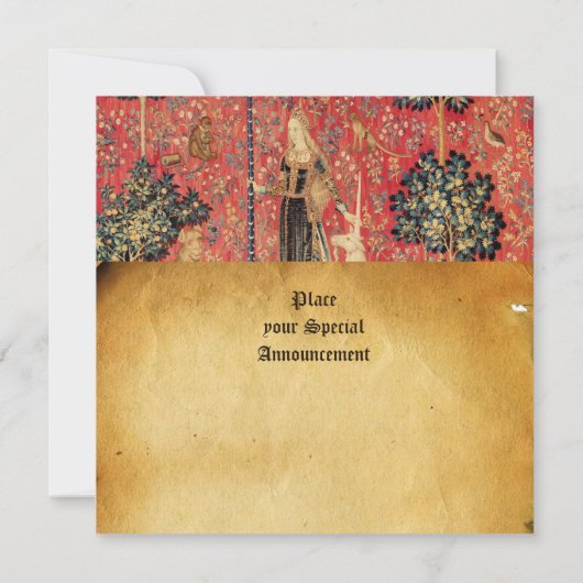 LADY UND UNICORN MONOGRAM RED WAX SIEGEL PARCHMENT EINLADUNG (Rückseite)