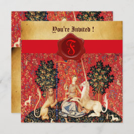 LADY UND UNICORN MONOGRAM RED WAX SIEGEL PARCHMENT EINLADUNG