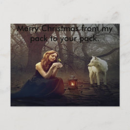Lady und Wolf frohe Weihnachtskarte Feiertagspostkarte