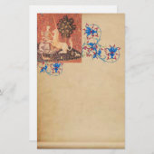 LADY, UNICORN, Tiere Antique Floral Parchment Briefpapier (Vorne/Hinten)