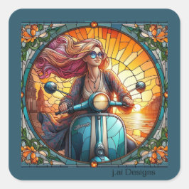 Lady Vespa Quadratischer Aufkleber