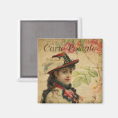 Lady Vintag Floral Postcard Magnet (Vorderseite/Rückseite)