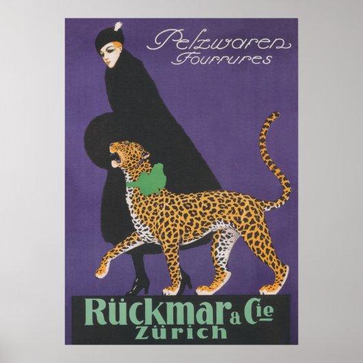 Lady Walking a Leopard Vintag Fashion Poster (Vorne)