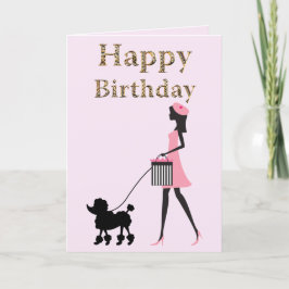 Lady wandelt schwarze Poodle Glücklich Geburtstag Feiertagskarte