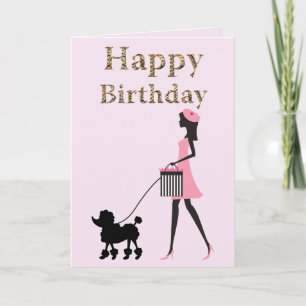 Lady wandelt schwarze Poodle Glücklich Geburtstag Feiertagskarte