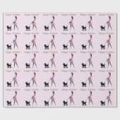 Lady wandelt schwarze Poodle Glücklich Geburtstag Geschenkpapier (Flach)